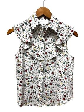 Corey Lynn Calter Sleeveless Floral Ruffle Blouse